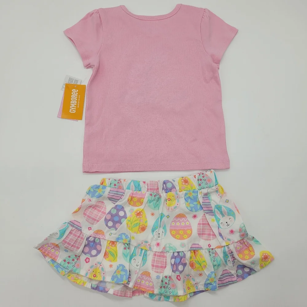 Gymboree Outfit Pink Bunny Tee Colorful Egg Skirt Embroidered Size 12-18mo NEW